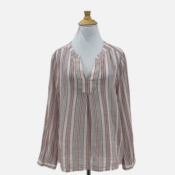 JOIE Red and White Striped Cotton V-Neck Blouse Size Small - Picture 2 of 7